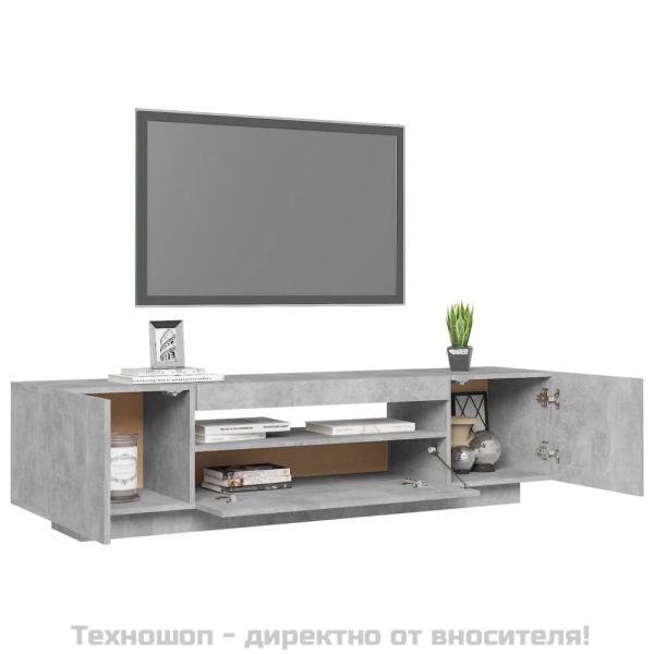 ТВ шкаф с LED осветление, бетонно сив, 160x35x40 см