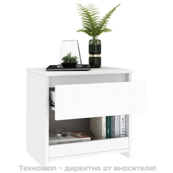 Нощни шкафчета, 2 бр, бели, 40x30x39 см, инженерно дърво