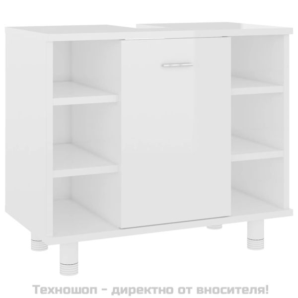 Шкаф за баня, бял гланц, 60x32x53,5 см, инженерно дърво