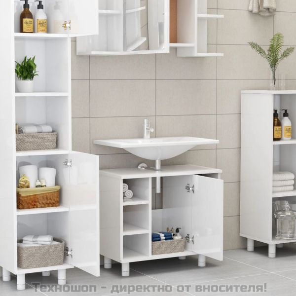 Шкаф за баня, бял гланц, 60x32x53,5 см, инженерно дърво