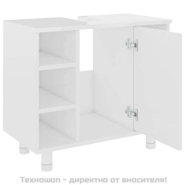 Шкаф за баня, бял гланц, 60x32x53,5 см, инженерно дърво