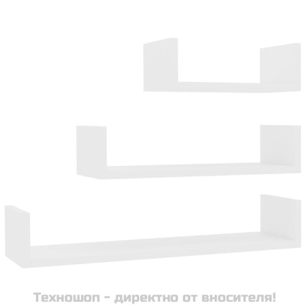 Стенни рафтове, 3 бр, бели, инженерно дърво
