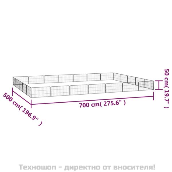 Заграждение за куче черно 24 панела 100x50 см прахово боядисано