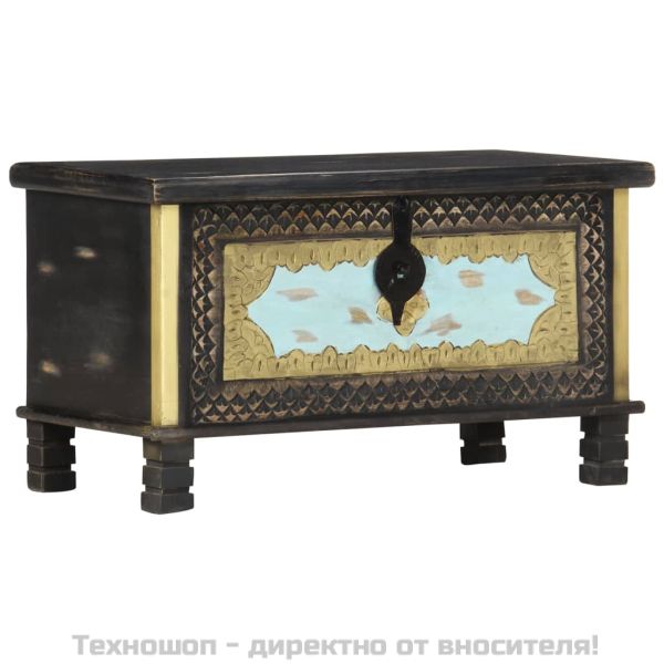 Кутия за съхранение, черна, 80x40x45 см, мангово дърво масив