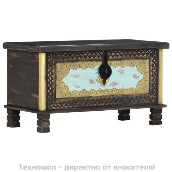 Кутия за съхранение, черна, 80x40x45 см, мангово дърво масив