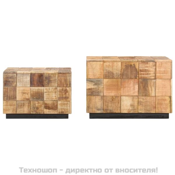 Маси за кафе, 2 бр, с дизайн на блокчета, грубо мангово дърво
