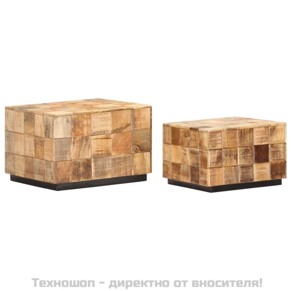 Маси за кафе, 2 бр, с дизайн на блокчета, грубо мангово дърво