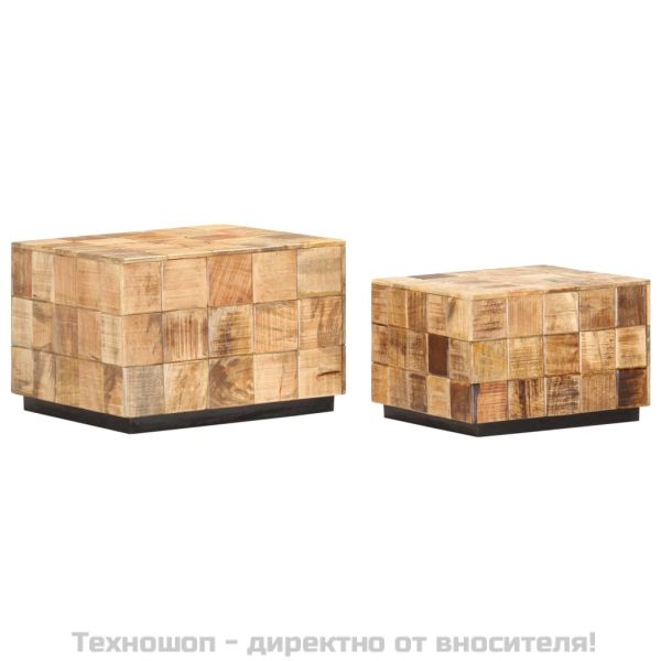 Маси за кафе, 2 бр, с дизайн на блокчета, грубо мангово дърво