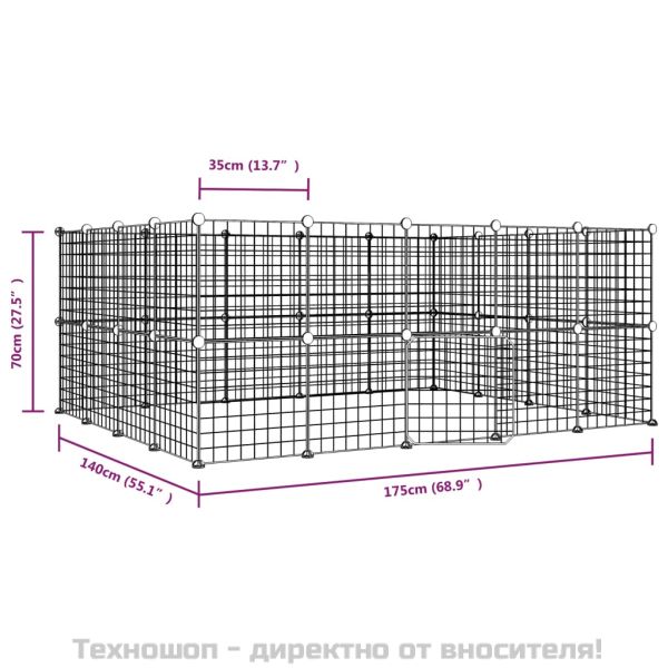 Клетка за животни с врата, 36 панела, черна, 35x35 см, стомана