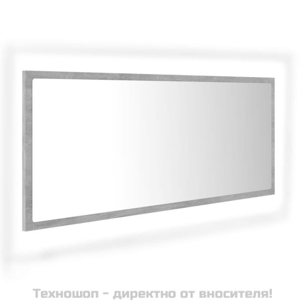 LED огледало за баня, бетонно сиво, 100x8,5x37 см, акрил