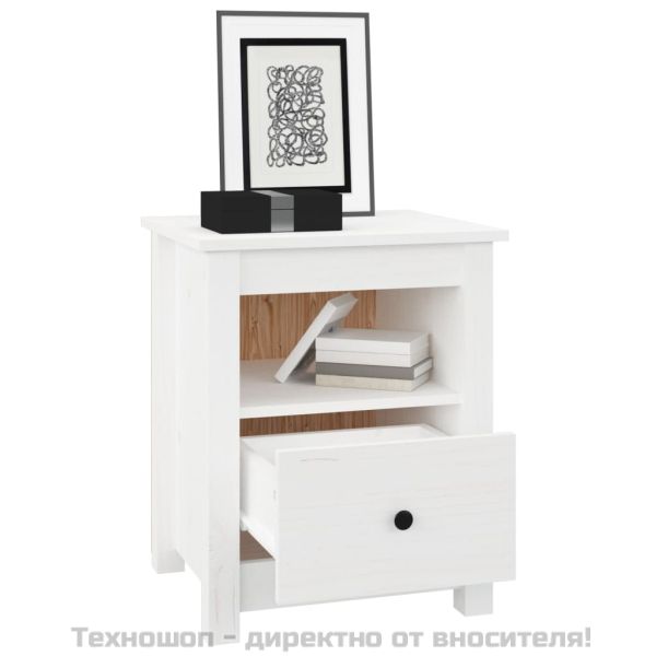 Нощни шкафчета, 2 бр, бели, 40x35x49 см, борово дърво масив