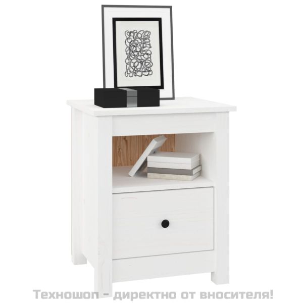 Нощни шкафчета, 2 бр, бели, 40x35x49 см, борово дърво масив