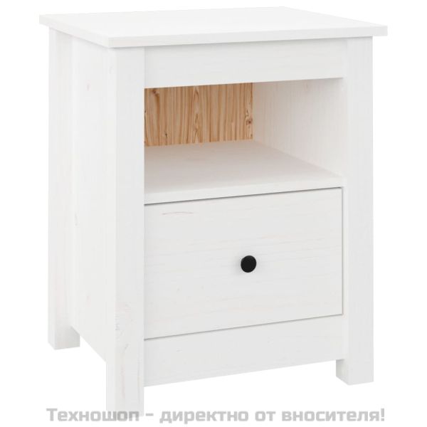 Нощни шкафчета, 2 бр, бели, 40x35x49 см, борово дърво масив
