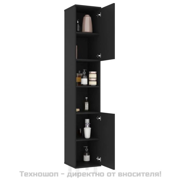 Шкаф за баня, черен, 30x30x179 см, инженерно дърво