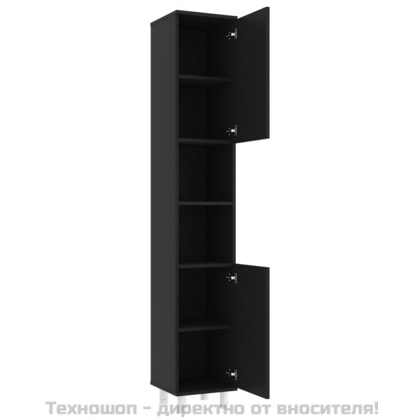 Шкаф за баня, черен, 30x30x179 см, инженерно дърво