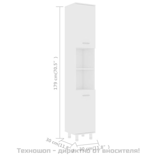 Шкаф за баня, бял, 30x30x179 см, инженерно дърво