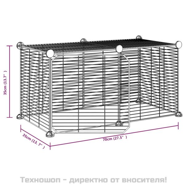 Клетка за животни с врата, 8 панела, черна, 35x35 см, стомана