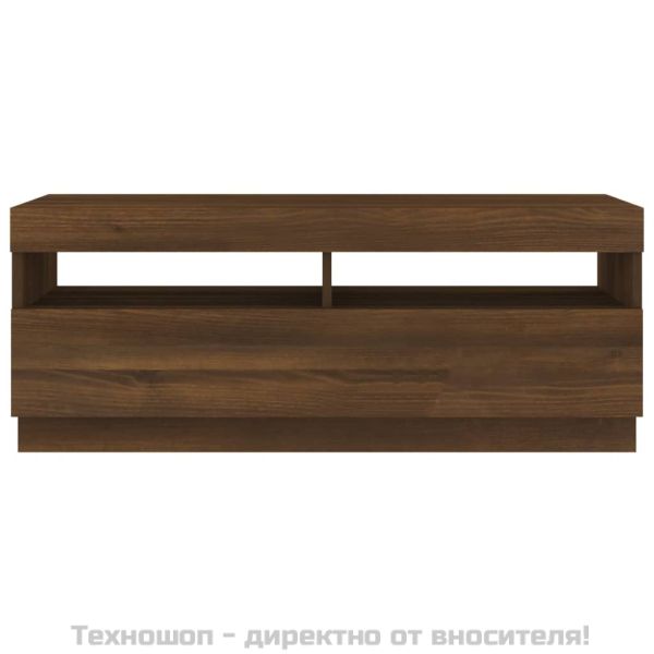 ТВ шкаф с LED осветление, кафяв дъб, 100x35x40 см