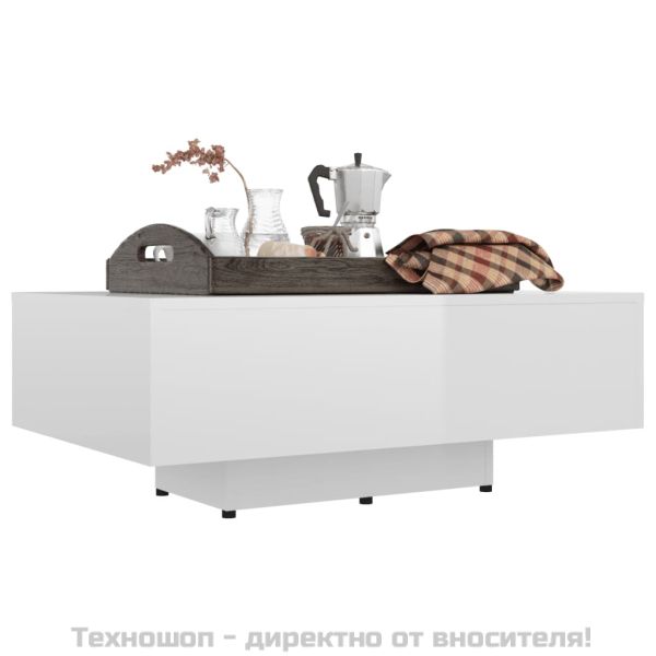 Маса за кафе, бял гланц, 85x55x31 см, инженерно дърво