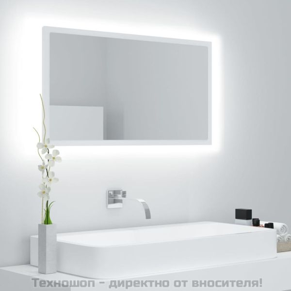 LED огледало за баня, бяло, 80x8,5x37 см, акрил