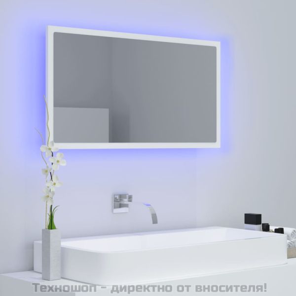 LED огледало за баня, бяло, 80x8,5x37 см, акрил