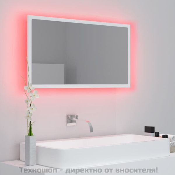 LED огледало за баня, бяло, 80x8,5x37 см, акрил