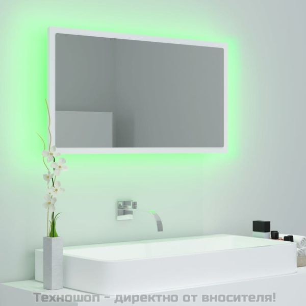 LED огледало за баня, бяло, 80x8,5x37 см, акрил
