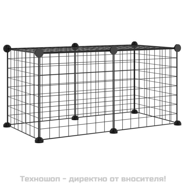 Клетка за домашни любимци, 8 панела, черна, 35x35 см, стомана