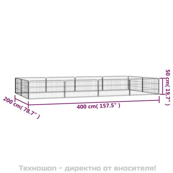 Заграждение за куче черно 12 панела 100x50 см прахово боядисано