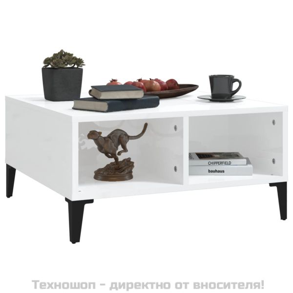 Кафе маса, бял гланц, 60x60x30 см, инженерно дърво
