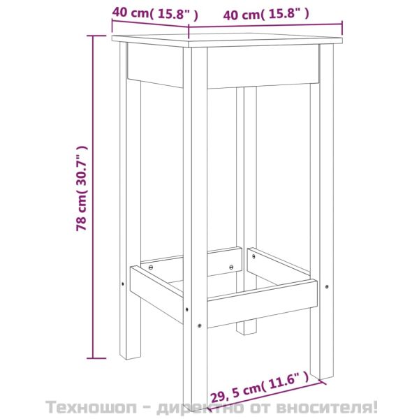 Бар столове 2 бр 40x40x78 см борово дърво масив