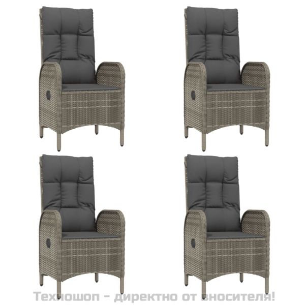 Градински трапезен комплект 5 части с възглавници сив полиратан