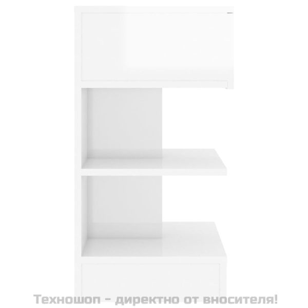 Нощно шкафче, бял гланц, 40x35x65 см, инженерно дърво
