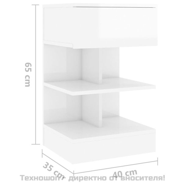 Нощно шкафче, бял гланц, 40x35x65 см, инженерно дърво