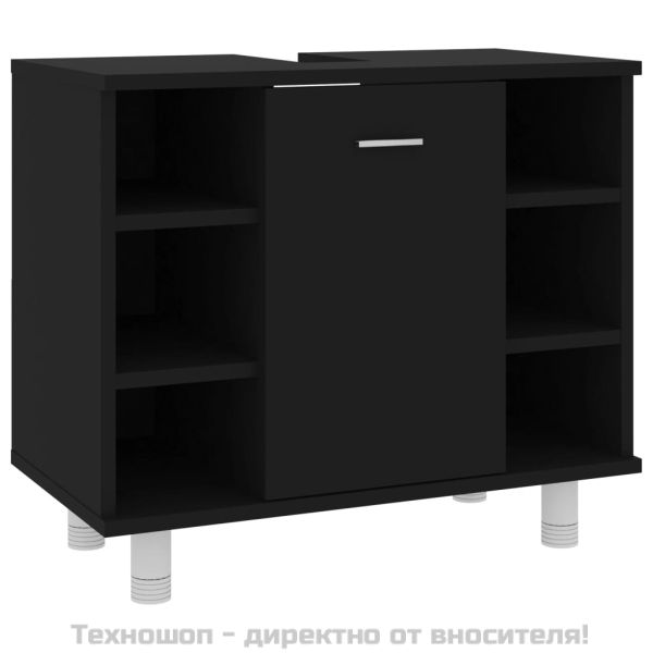 Шкаф за баня, черен, 60x32x53,5 см, инженерно дърво