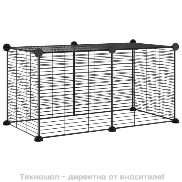 Клетка за домашни любимци, 8 панела, черна, 35x35 см, стомана