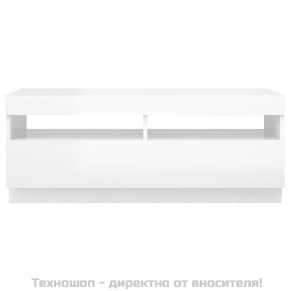 ТВ шкаф с LED осветление, бял гланц, 100x35x40 см