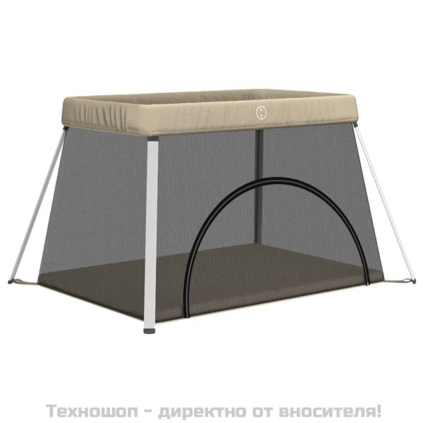 Бебешка кошара с матрак, таупе, ленен плат