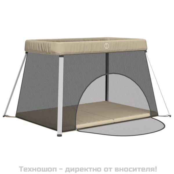 Бебешка кошара с матрак, таупе, ленен плат