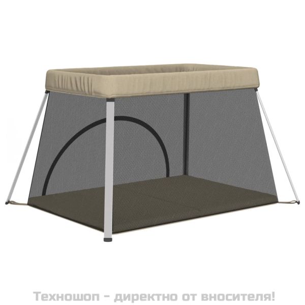 Бебешка кошара с матрак, таупе, ленен плат