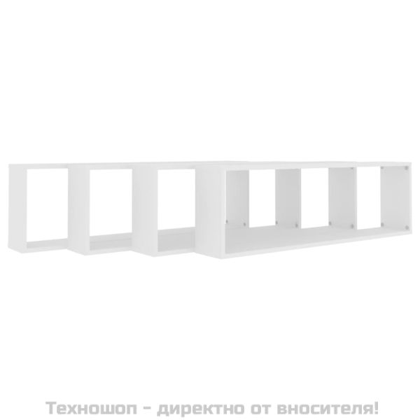 Стенни кубични рафтове, 4 бр, бели, 100x15x30см инженерно дърво