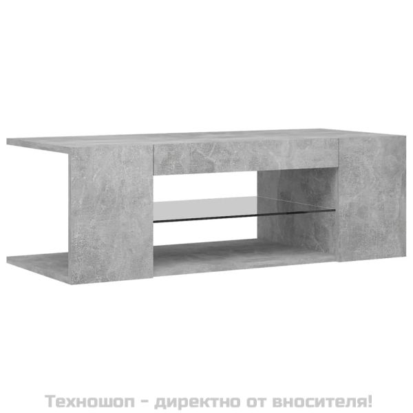 ТВ шкаф с LED осветление, бетонно сив, 90x39x30 см