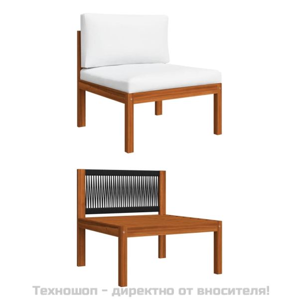 Градински комплект с възглавници, 3 части, дърво, акация и въже