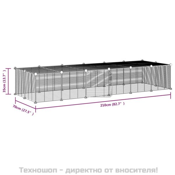 Клетка за животни с врата, 28 панела, черна, 35x35 см, стомана