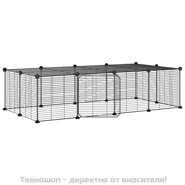 Клетка за животни с врата, 20 панела, черна, 35x35 см, стомана