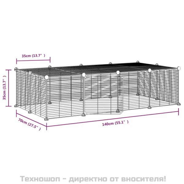 Клетка за животни с врата, 20 панела, черна, 35x35 см, стомана