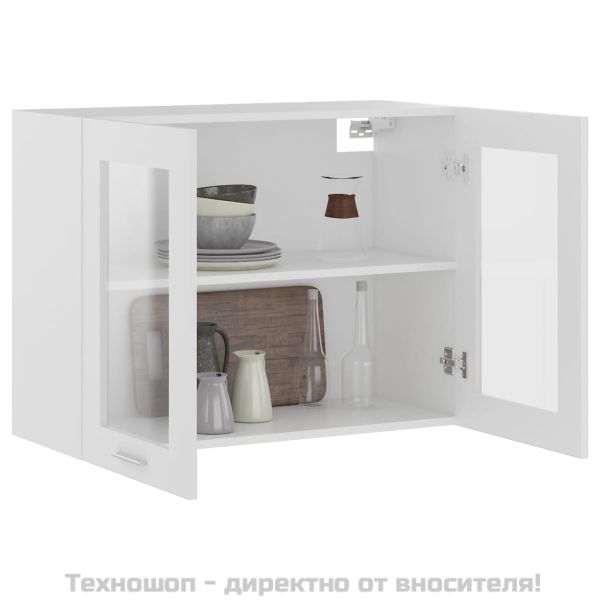 Висящ стъклен шкаф "Lyon", бял, 80x31x60 см, инженерно дърво