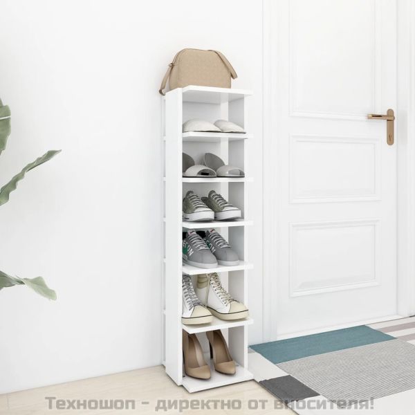 Шкаф за обувки, бял, 27,5x27x102 см, инженерно дърво