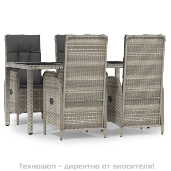 Градински трапезен комплект 5 части с възглавници сив полиратан