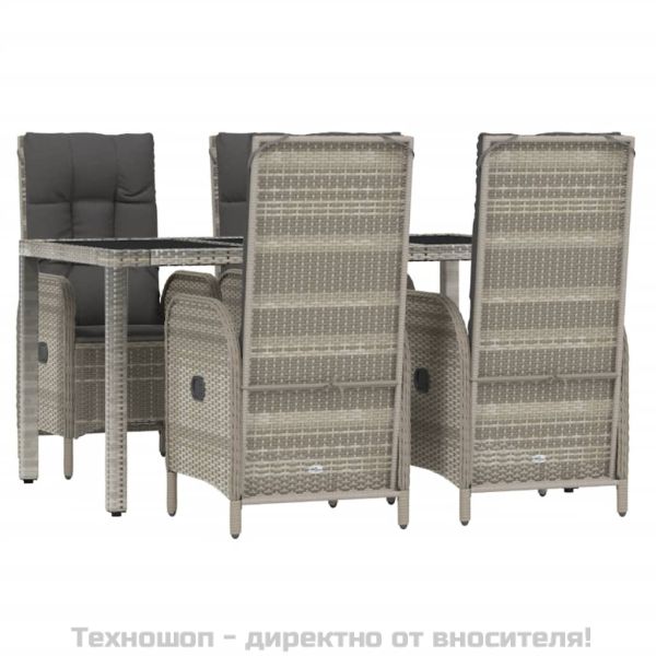 Градински трапезен комплект 5 части с възглавници сив полиратан